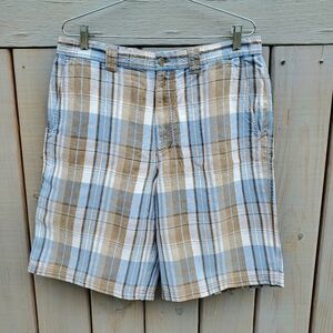 Tommy Bahama Men's Linen & Silk Bermuda Shorts Sz 34 Baby Blue & Tan Beach Vacay
